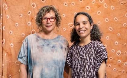 Visitors to the exhibition will be greeted with a new commission by Sonja Carmichael (left) and Elisa Jane Carmichael (right). Image: Onespace Gallery